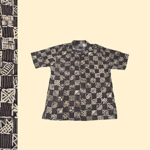 1980s Weekend Traveler geometric shirt, vintage mens L to XL brown/blue top